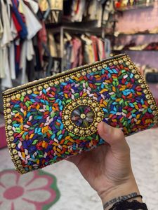 Boho Multicolor Beaded Clutch Bag
