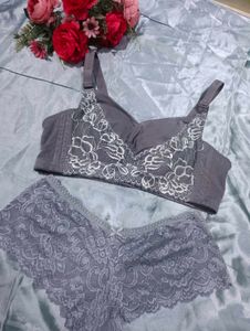 Grey Lace Bra &amp; Panty Set