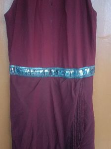 Burgundy Halter Fringe Dress