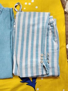 Blue &amp; White Striped Kurta Set