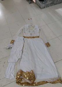 White and Golden sequince anarkali dress