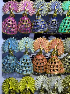 Assorted Peacock Jhumka Earrings Set in 12