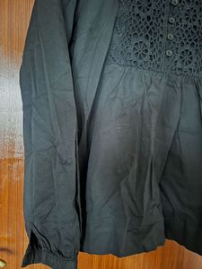 Black Top With Crochet Yoke