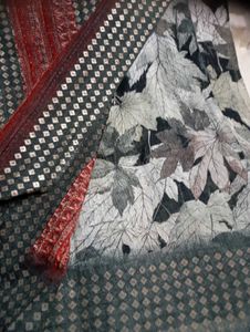 joint used lenin Elegant Leaf Print Saree