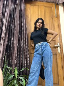 Stylish Wide Leg Blue Jeans