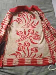 Red Floral Sleeveless Cardigan