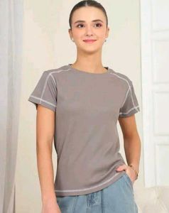 Casual Grey T-Shirt with White Stitching
