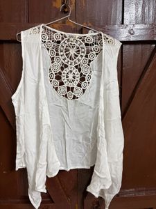 White Crochet Boho Kimono Vest