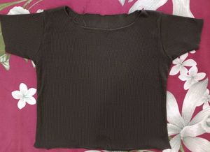 Trendy Brown Cropped Ribbed Top