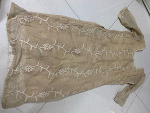 Elegant Beige Kurta Set with Intricate Lace