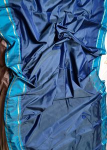 Elegant Blue Silk Saree with Striped Border