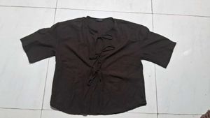 Dark Brown Tie-Front Top
