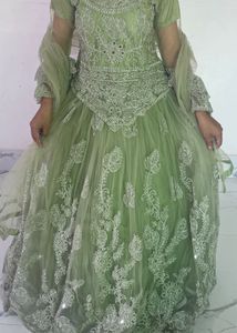 Sage Green &amp; Silver Embroidered Gown