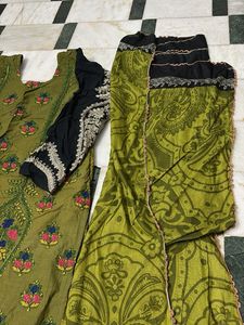 Olive Green Embroidered Kurta  with Dupatta