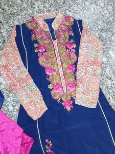 Embroidered Navy Blue Kurta salwar duptta