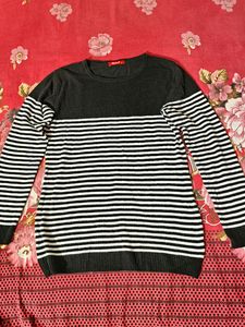 Women Modeve White Striped Sweater