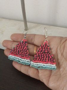 Watermelon Slice Beaded Earrings