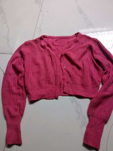 Cropped Pink Knit Cardigan
