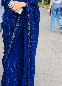 Elegant Blue saree with Intricate Silver Work