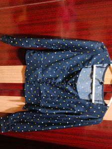 Navy Polka Dot Button-Up Top