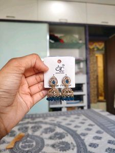Beautiful Blue Stone Jhumka Earrings