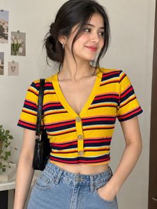 Striped Cropped Button-Up Top