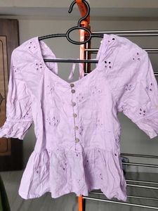 Lilac Broderie Anglaise Peplum Top
