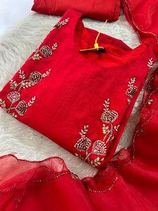 Stunning Red Embroidered kurta set