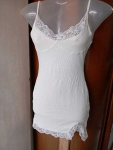 White Lace Trim Cami Slip Dress