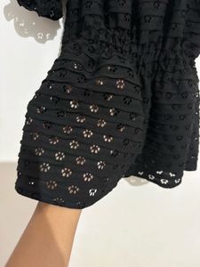 Chic Off-Shoulder Black Eyelet Top