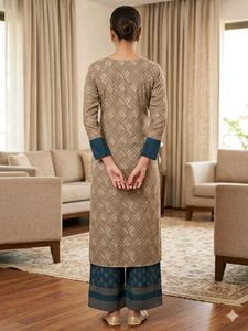 Chic Checked Kurta with Navy Accents
