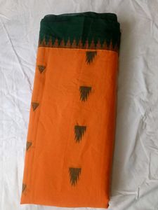 Orange Printed Cotton Saree