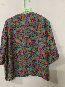 Colorful Floral Print Button-Up Blouse