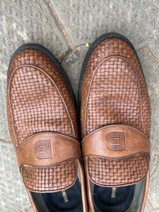 Brown Woven Leather Loafers
