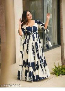 navy blue white midi gown