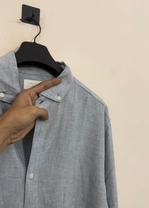 Men's Blue Linen Button-Down Shirt