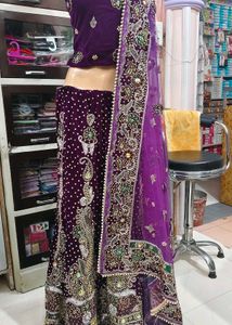 Exquisite Purple Velvet Lehenga Choli Set