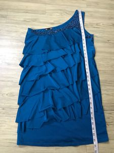 one shoulder blue dress bust 34/36 length 33/1/2
