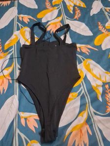 Black Lace-Up Bodysuit Swim Top