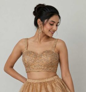 Golden Beige Embroidered Lehenga Set