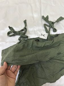 IMPORTED Chic Olive Green Ruffle Camisole Top
