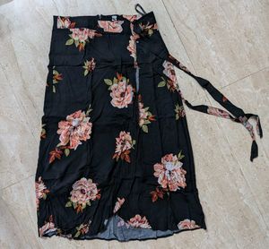 Black Floral Wrap Skirt