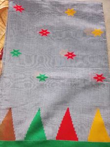 Stylish Grey Saree with Colorful Motifs