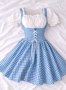 Blue Gingham Cottage core Milkmaid Dress