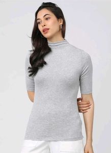 Women's Grey Mock Neck T-Shirt
