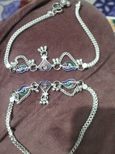 Silver Anklets with Colorful Accents