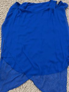 Blue Cold Shoulder Chiffon Tunic Top