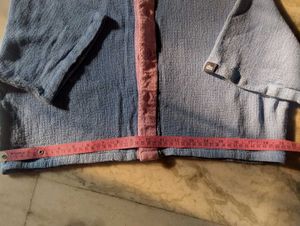 Blue Textured Crop Top with Pink Collar