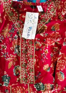 women pure cotton embroidery kurti pant dupatta se