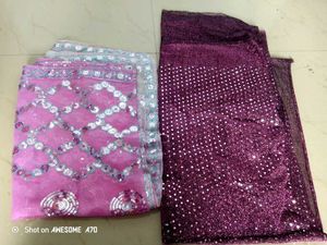Sparkly Pink &amp; Purple Dupatta Set With 2 Mtr Fabri